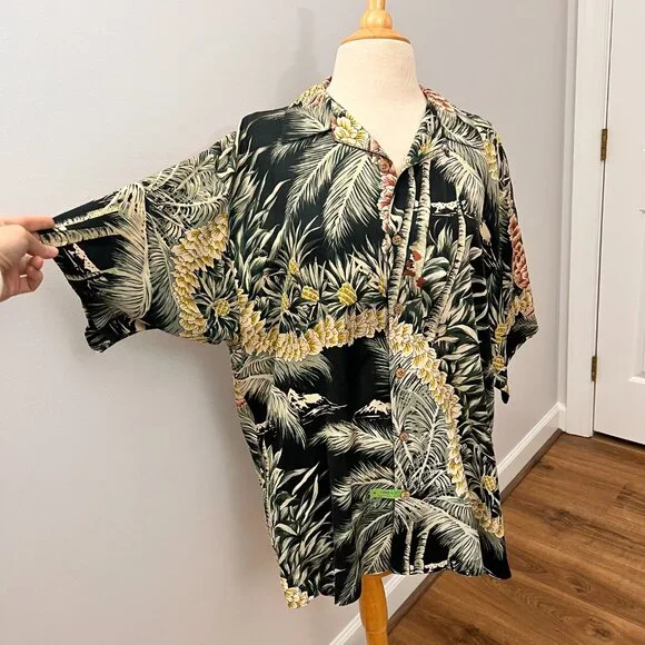 Tommy Bahama 100% Silk Hawaiian Tropic Palm Tree Tropical Camp Shirt Sz L - Picture 2 of 10